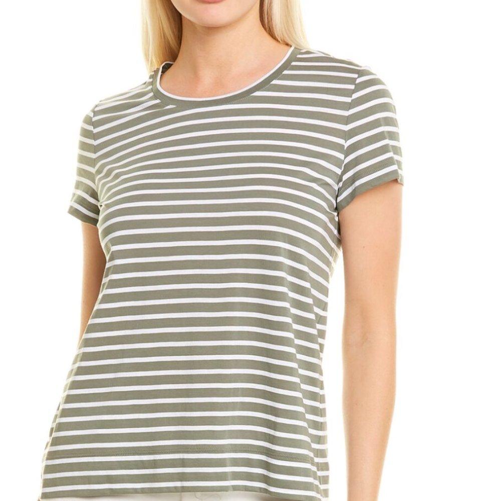 Lafayette 148  New York The Modern T-Shirt in Tan‎ and White Stripe, Size XL
